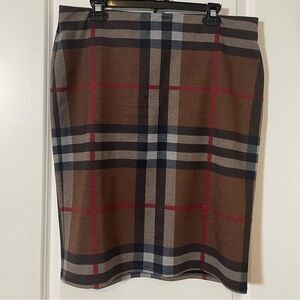 NYC Brown Plaid Pencil Skirt with Black and Red Accents